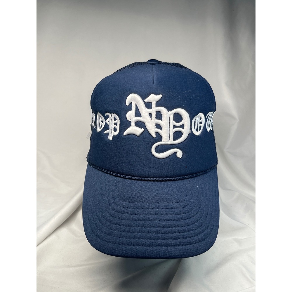 Dropout New York Trucker Hat Navy Blue Old English Embroidery Snapback Cap